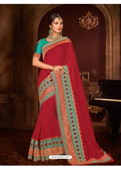 Pretty Crimson Silk Saree