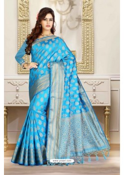 Lovely Blue Art Silk Tussar Party Wear Saree