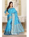 Lovely Blue Art Silk Tussar Party Wear Saree