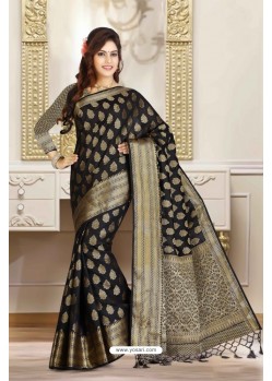 Feminine Black Art Silk Tussar Party Wear Saree