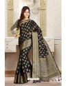 Feminine Black Art Silk Tussar Party Wear Saree