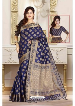 Decent Blue Art Silk Tussar Saree