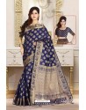 Decent Blue Art Silk Tussar Saree