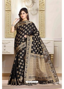 Competent Black Art Silk Tussar Party Wear Saree