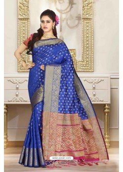 Mesmeric Royal Blue Silk Party Wear Saree