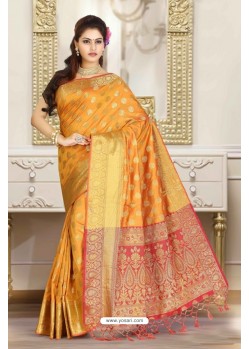 Glowing Orange Banarasi Saree