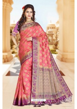 Exceptional Pink Zari Work Designer Saree