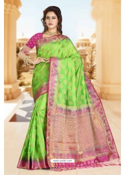 Deserving Green Art Silk Tussar Saree