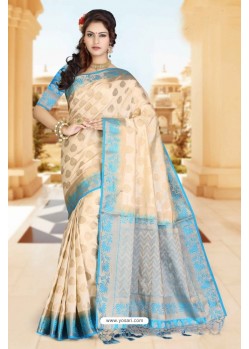 Beautiful Off White Silk Saree