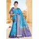 Eye Catching Blue Art Silk Tussar Designer Saree