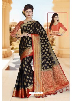 Observable Black Art Silk Tussar Saree