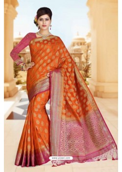 Excellent Orange Designer Saree