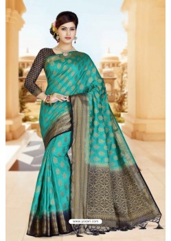 Desirable Teal Art Silk Tussar Saree