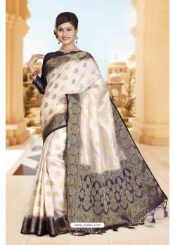 Fabulous White Silk Designer Saree