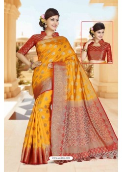 Fab Yellow Art Silk Zari Work Designer Saree