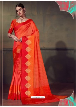 Astonishing Peach Cotton Silk Saree