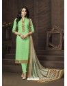 Marvelous Sea Green Cotton Satin Churidar Suit