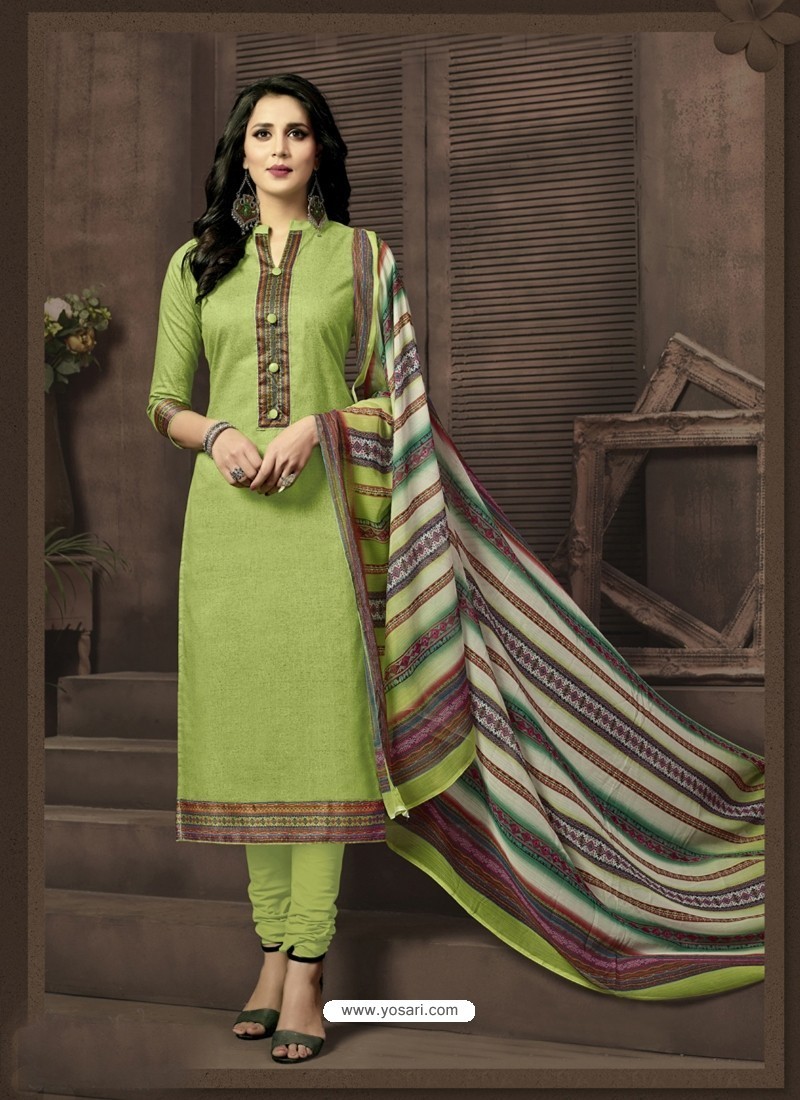 Buy Magnificent Green Cotton Suit | Churidar Salwar Suits