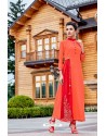 Orange Embroidered Georgette Readymade Long Kurti