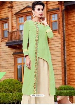 Green Embroidered Georgette Readymade Long Kurti