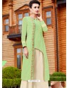 Green Embroidered Georgette Readymade Long Kurti