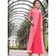 Pink Embroidered Georgette Readymade Long Kurti