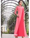 Pink Embroidered Georgette Readymade Long Kurti