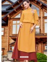 Yellow Embroidered Georgette Readymade Long Kurti