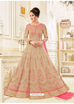 Beautiful Cream Designer Embroidered Anarkali Suit