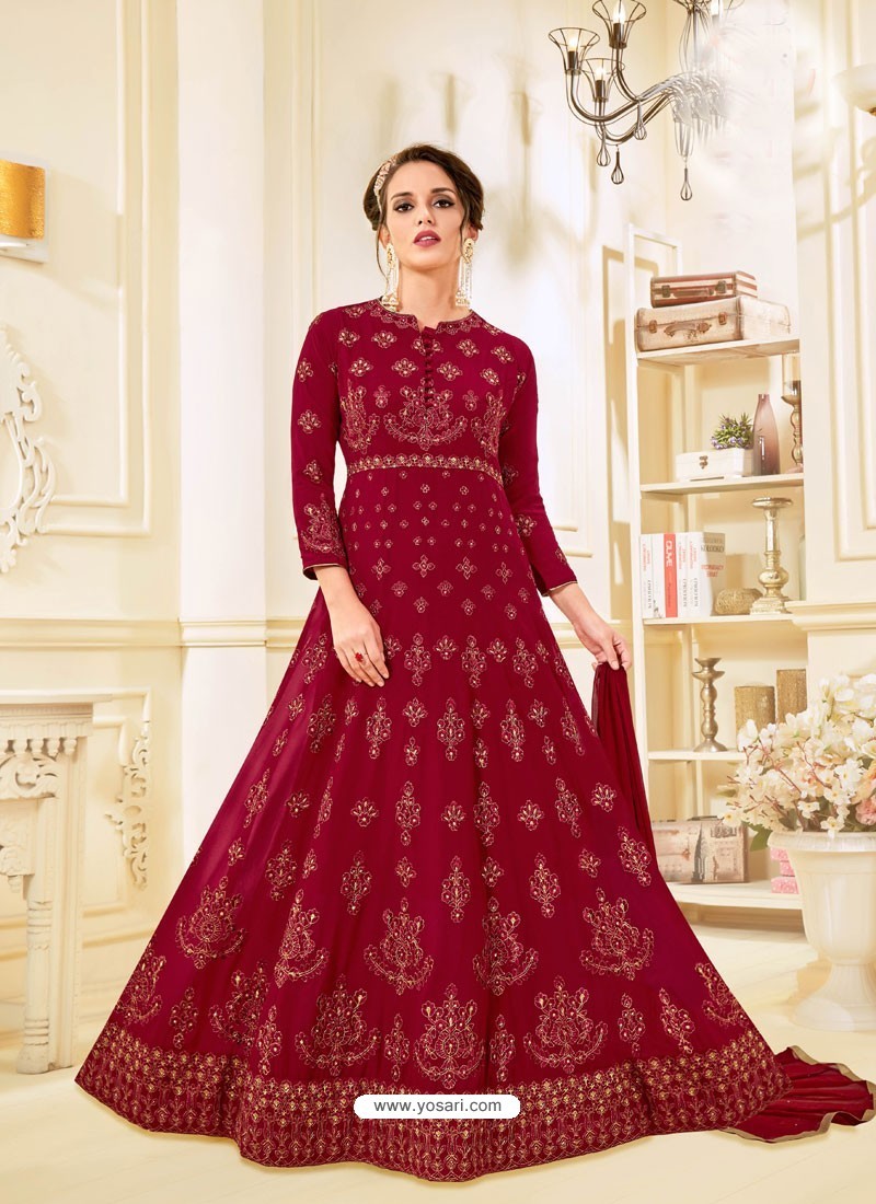 Buy Beauteous Maroon Heavy Embroidered Anarkali Suit | Anarkali Suits