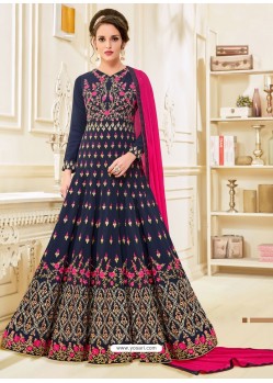 Girlish Designer Navy Blue Heavy Embroidered Anarkali Suit