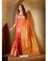Desirable Orange Jacquard Designer Cotton Silk Saree
