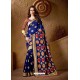 Charming Navy Blue Jacquard Designer Cotton Silk Saree