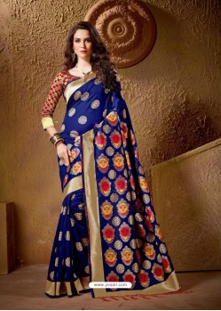Charming Navy Blue Jacquard Designer Cotton Silk Saree