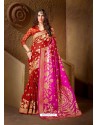 Fabulous Red and Pink Jacquard Designer Cotton Silk Saree