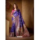 Awesome Blue Jacquard Designer Cotton Silk Saree