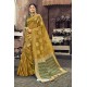 Adorable Olive Green Heavy Designer Linen Silk Embellished Saree