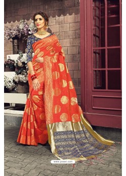 Stunning Red Jacquard Designer Silk Embellished Saree