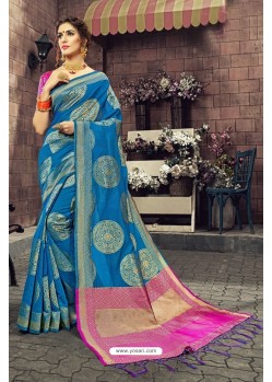 Fabulous Sky Blue Heavy Designer Jacquard Silk Saree