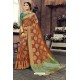 Remarkable Rust Jacquard Designer Linen Silk Embellished Saree