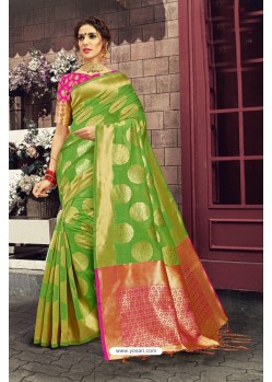 Phenomenal Parrot Green Heavy Designer Silk Saree