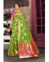 Phenomenal Parrot Green Heavy Designer Silk Saree