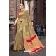 Spectacular Gold Heavy Designer Linen Silk Embellished Saree