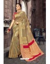 Spectacular Gold Heavy Designer Linen Silk Embellished Saree