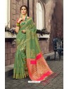 Extraordinary Green Jacquard Designer Silk Saree