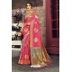 Wonderful Pink Heavy Designer Linen Silk Embellished Saree