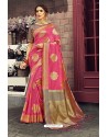 Wonderful Pink Heavy Designer Linen Silk Embellished Saree