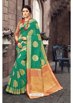 Unbelievable Dark Green Heavy Designer Silk Saree