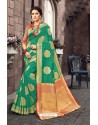 Unbelievable Dark Green Heavy Designer Silk Saree