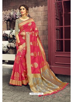 Mind Blowing Fuchsia Heavy Designer Jacquard Silk Saree